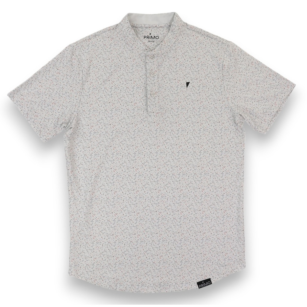 Primo Blade Polo Shirt Mens Small White Speckle Print Performance Short Sleeve